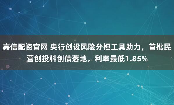 嘉信配资官网 央行创设风险分担工具助力，首批民营创投科创债落地，利率最低1.85%