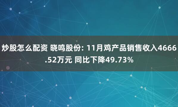 炒股怎么配资 晓鸣股份: 11月鸡产品销售收入4666.52万元 同比下降49.73%